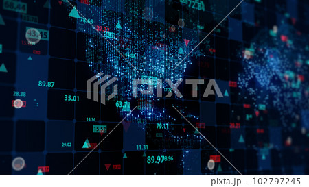 3d rendering of stock market data on digital earth map background 102797245