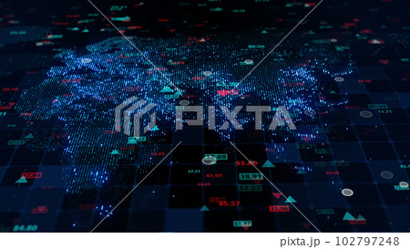 3d rendering of stock market data on digital earth map background 102797248