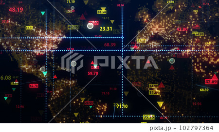 3d rendering of stock market data on digital earth map background 102797364