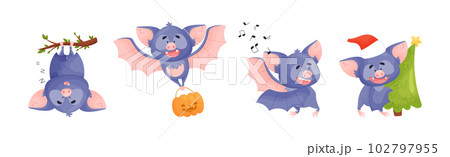 Funny Purple Bat Character Engaged in Different Activity Vector Set Funny Purple Bat Character Engaged in Different Activity Vector Set 102797955