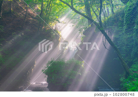 【光芒素材】夏の竜返しの滝【長野県】 102800748