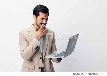 man internet isolated laptop suit freelancer job copyspace business computer thoughtful 102800928