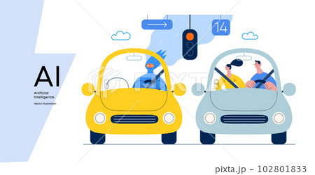 Artificial intelligence, Driving -modern flat vector concept illustration of An artificial intelligence-controlled car. Metaphor of autonomous vehicle, AI superiority and dominance concept Artificial intelligence, Driving -modern flat vector concept illustration of An artificial intelligence-controlled car. Metaphor of autonomous vehicle, AI superiority and dominance concept 102801833