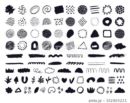 手書きのあしらいとテクスチャ／抽象的な形のイラスト素材 [102803221