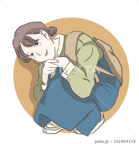 しゃがんでこっちを見てる女子イラスト 102804119