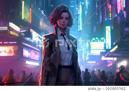 スーツを着た女性のSFアニメ調イラスト,Generative AI AI画像の ...
