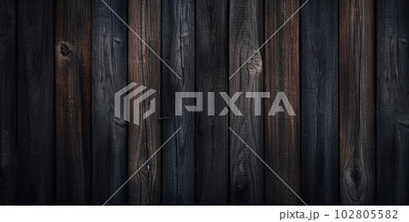 Wood planks texture background, old dark vintage wooden wall, generative AI. 102805582