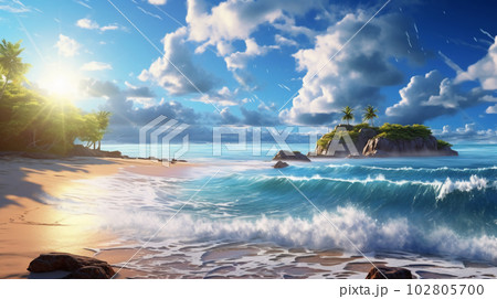 A beautiful beach with crystal blue water and white sand 102805700