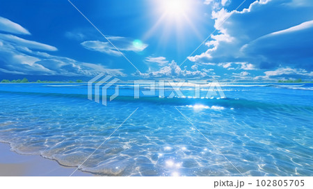 A beautiful beach with crystal blue water and white sand 102805705