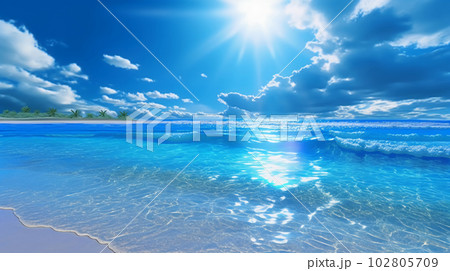 A beautiful beach with crystal blue water and white sand 102805709