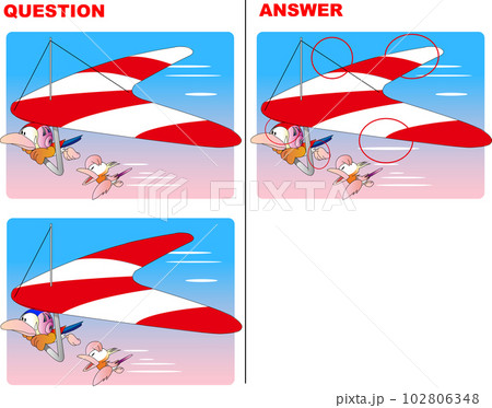 ハンググライダーで飛んでる鳥とそれを見ている野鳥のイラスト素材