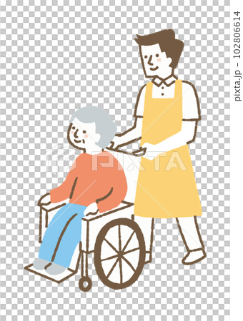 推著輪椅的看護人_顏色 102806614