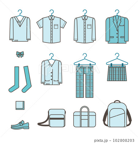 学生服や学生カバン アイコン シンプルなイラストセット素材 学生服や学生カバン アイコン シンプルなイラストセット素材 102808203