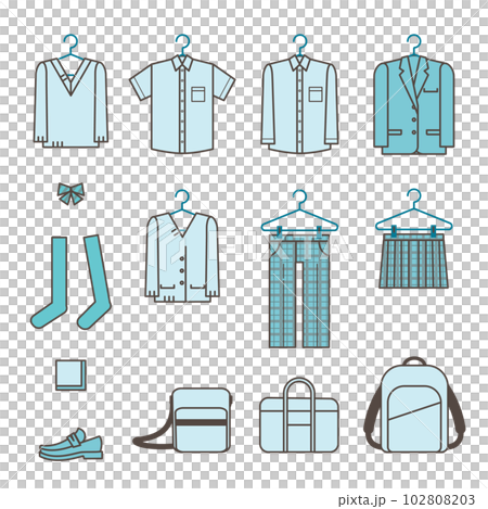 学生服や学生カバン アイコン シンプルなイラストセット素材 学生服や学生カバン アイコン シンプルなイラストセット素材 102808203
