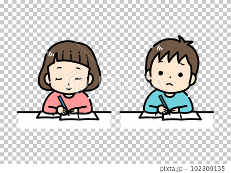 一個在課堂上擔心的孩子和一個正在學習的孩子的插圖 102809135