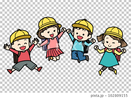 背著書包跳躍的小學生插畫 102809155