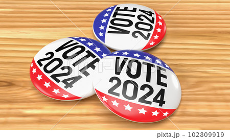 The Vote Pedro 2024 Pin Badge on wood table 3d rendering 102809919