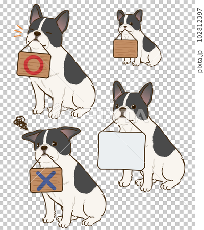 看板を咥えるフレンチブルドッグ（パイド） 102812397