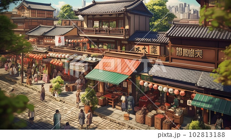 和風の街並み背景イラスト,Generative AI AI画像 102813188