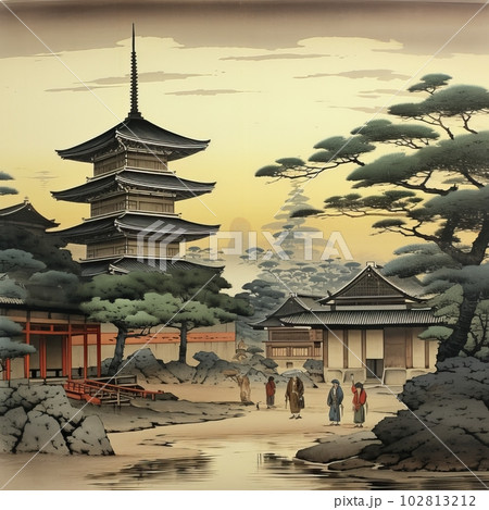 和風の街並み背景イラスト,Generative AI AI画像 和風の街並み背景イラスト,Generative AI AI画像 102813212