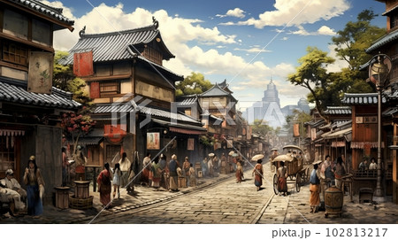 和風の街並み背景イラスト,Generative AI AI画像 102813217
