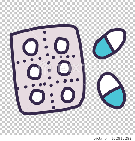 手描きの錠剤とカプセルの薬のかわいいイラスト 102813282