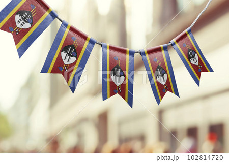 A garland of Swaziland national flags on an abstract blurred background A garland of Swaziland national flags on an abstract blurred background 102814720