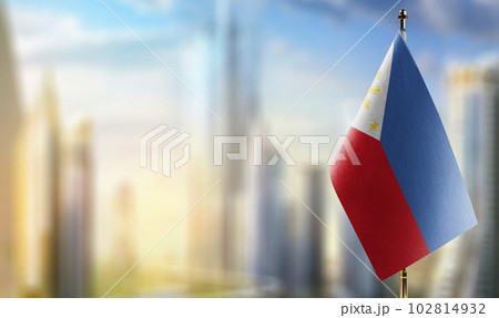Small flags of the Philippines on an abstract blurry background 102814932