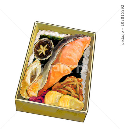 鮭塩焼き のり弁当　イラスト 102815592