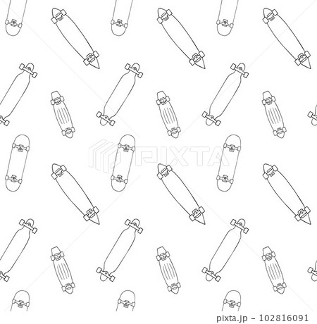 Vector seamless pattern of hand drawn skateboard 102816091