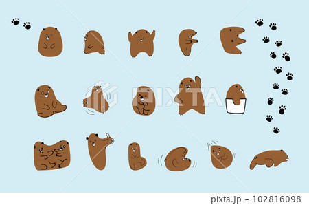 いろいろな形のくま　表情　ポーズ　さし絵　イラスト　セット　 102816098