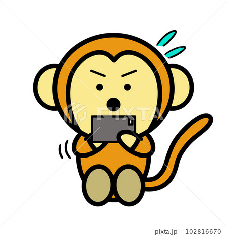 スマホゲームに熱中するサルのイラスト スマホゲームに熱中するサルのイラスト 102816670