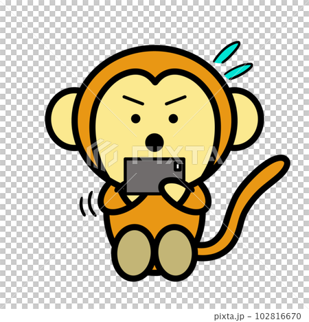 スマホゲームに熱中するサルのイラスト スマホゲームに熱中するサルのイラスト 102816670