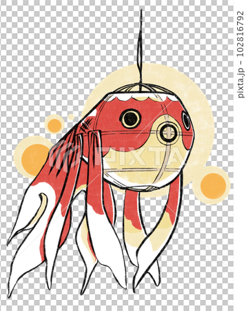 光の列を背景に光を灯す金魚ちょうちん 版画風 光の列を背景に光を灯す金魚ちょうちん 版画風 102816792