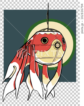 一個金魚燈籠在受夜晚啟發的黑暗背景下點亮，用刷子和啞光塗漆 102816794