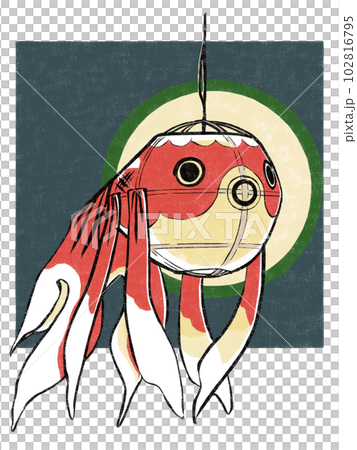 一盞金魚燈在受夜晚啟發的深色背景中點亮，採用木版畫風格。 102816795