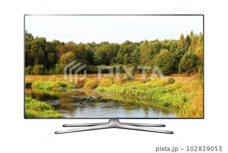 Smart TV screen isolated with nature wallpaper Smart TV screen isolated with nature wallpaper 102819053