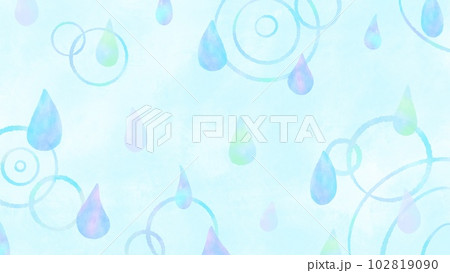 きれいなグラデーションの雫と雨の波紋の背景、シンプルでかわいい手描きの水彩イラスト 102819090
