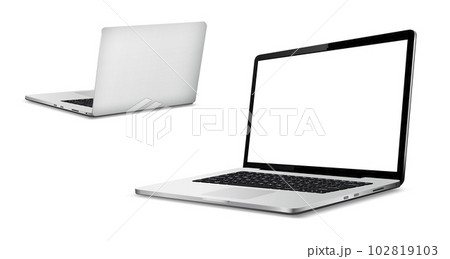 Laptop front and back side mockup isolated on white background 102819103
