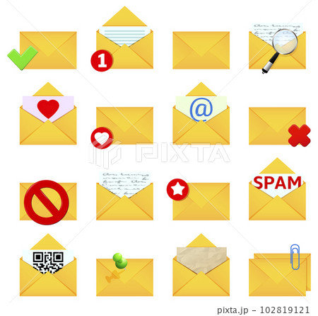 Letter envelope icon set. Set various email icons in flat style. Letter envelope icon set. Set various email icons in flat style. 102819121