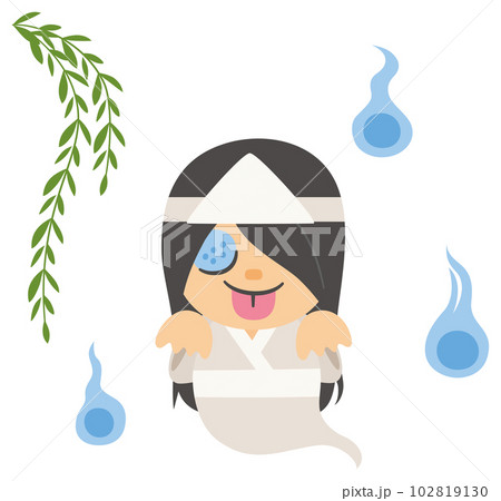 柳の木の下にいるオバケと火の玉のベクターイラスト/日本の妖怪/夏の肝試し・お化け屋敷 柳の木の下にいるオバケと火の玉のベクターイラスト/日本の妖怪/夏の肝試し・お化け屋敷 102819130