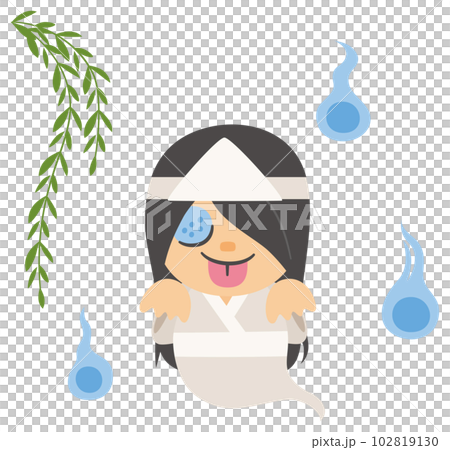 柳の木の下にいるオバケと火の玉のベクターイラスト/日本の妖怪/夏の肝試し・お化け屋敷 柳の木の下にいるオバケと火の玉のベクターイラスト/日本の妖怪/夏の肝試し・お化け屋敷 102819130