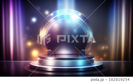 Empty Display podium on blurred  fantasy background for product presentation. Generative AI. 102819254