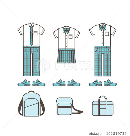 学生服や学生カバン アイコン シンプルなイラストセット素材 学生服や学生カバン アイコン シンプルなイラストセット素材 102819732
