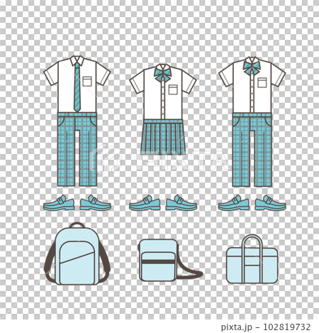 学生服や学生カバン アイコン シンプルなイラストセット素材 学生服や学生カバン アイコン シンプルなイラストセット素材 102819732