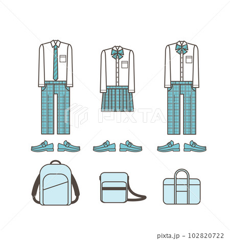 学生服や学生カバン アイコン シンプルなイラストセット素材 学生服や学生カバン アイコン シンプルなイラストセット素材 102820722