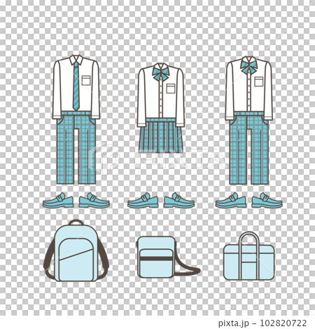 学生服や学生カバン アイコン シンプルなイラストセット素材 学生服や学生カバン アイコン シンプルなイラストセット素材 102820722