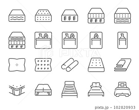 Mattress icon set. It included the bed, pillow, material, sleep and more icons. 102820933