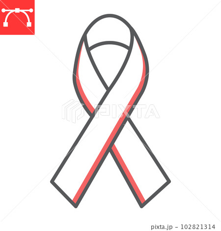 Cancer ribbon line icon, oncology and AIDS, awareness ribbon vector icon, vector graphics, editable stroke outline sign, eps 10. 102821314