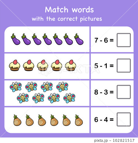 subtract and match with pictures. Educational worksheet for preschool subtract and match with pictures. Educational worksheet for preschool 102821517